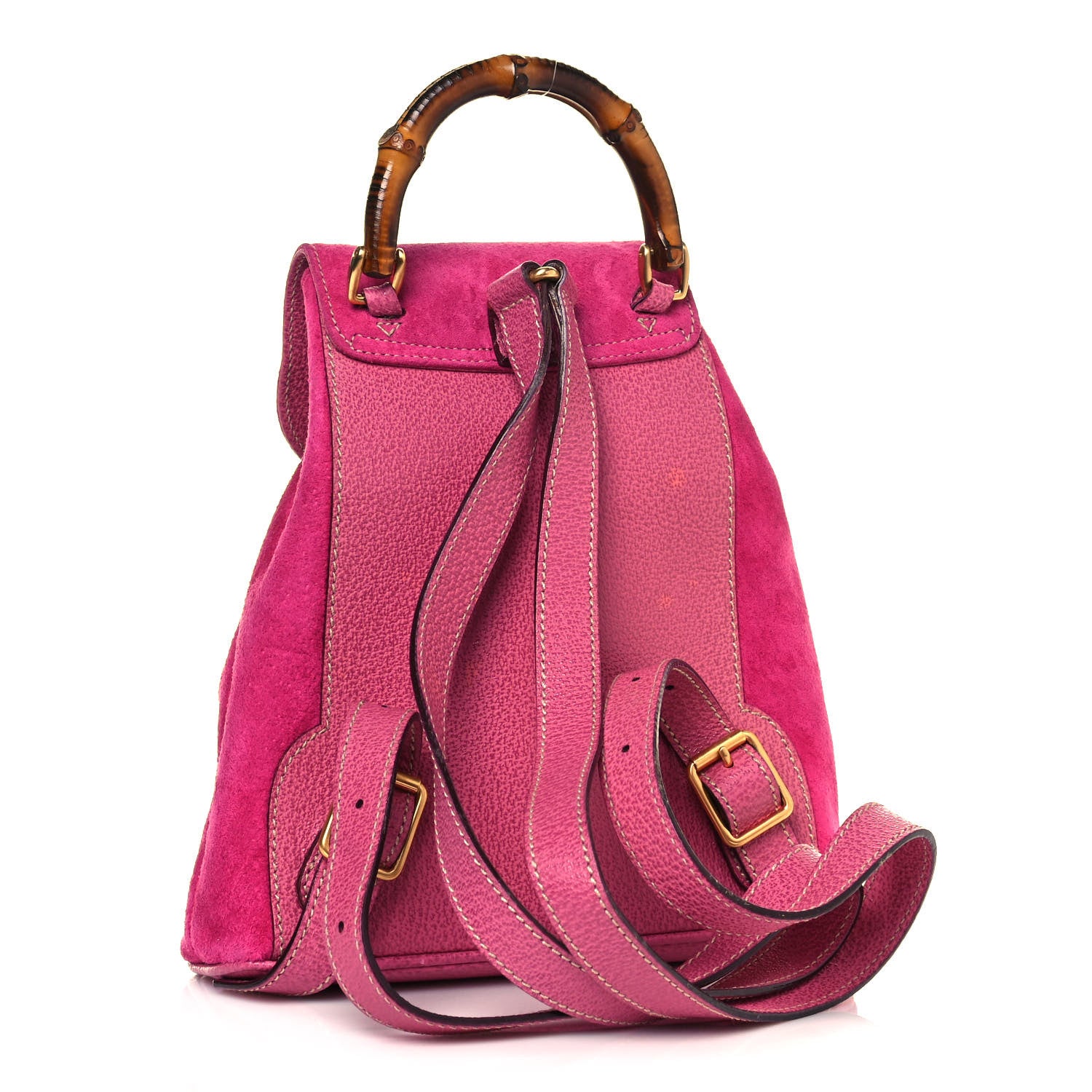 Gucci Suede Calfskin Bamboo Backpack Pink 2 of 12