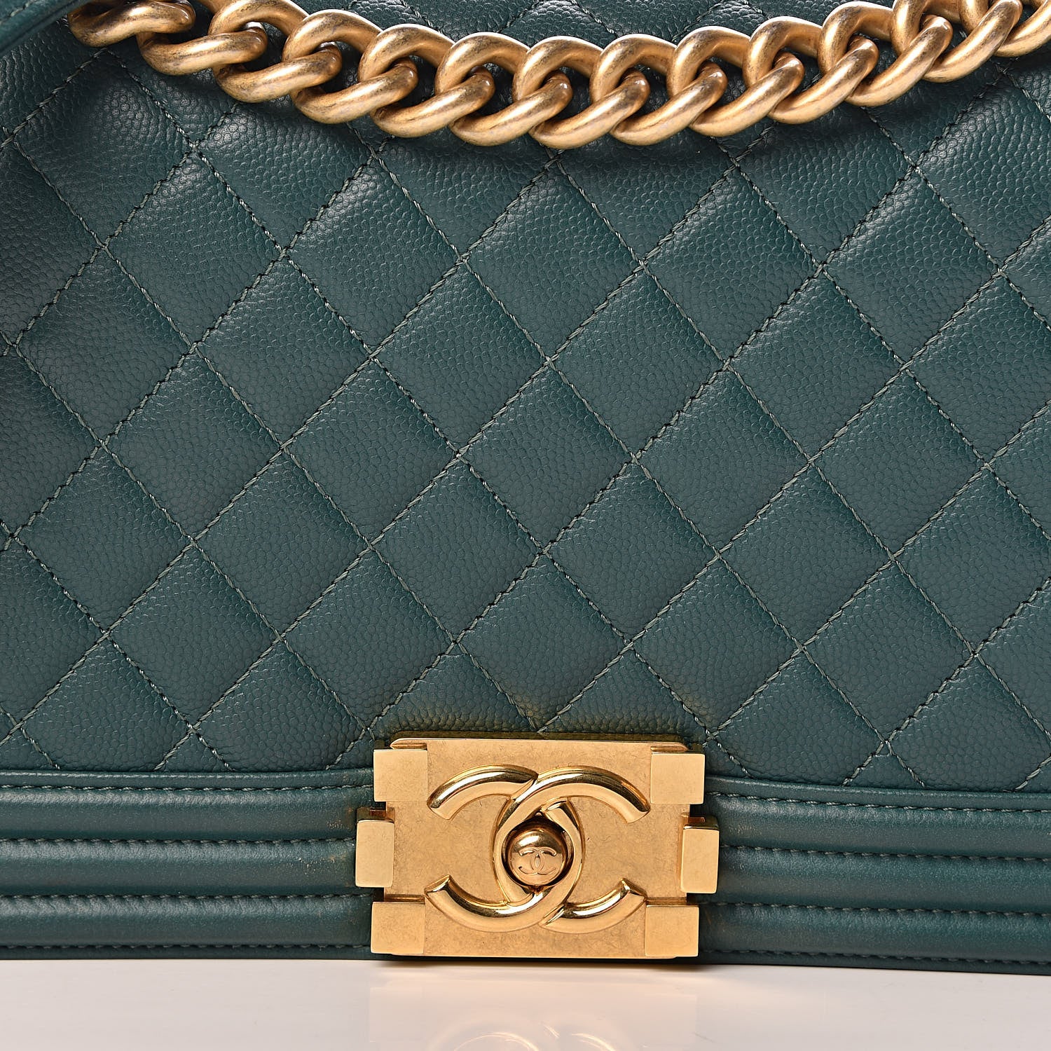Chanel Caviar Quilted Medium Boy Flap Green 14 of 15