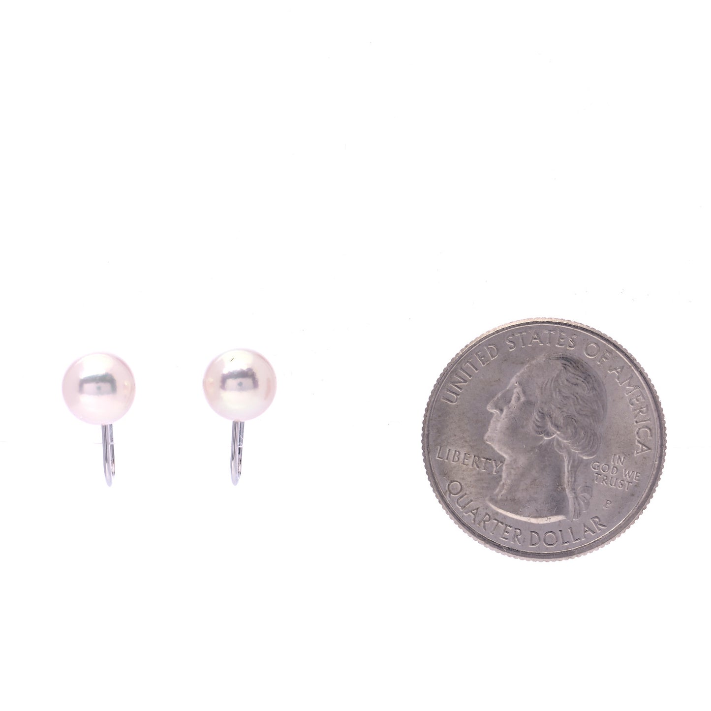 18K White Gold Akoya Pearl 7-7.5mm Screw Back Earrings