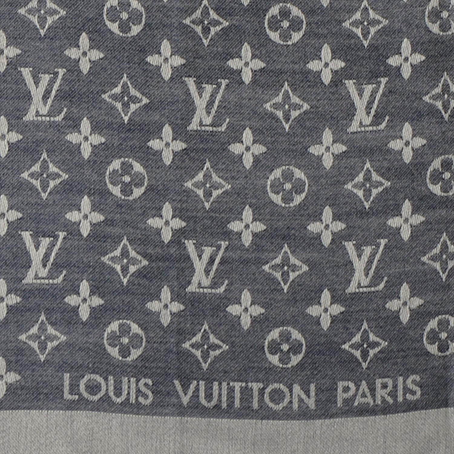 Louis Vuitton Silk Wool Monogram Denim Shawl Blue 4 of 5