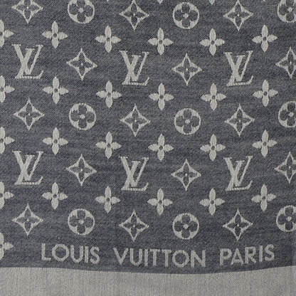 Louis Vuitton Silk Wool Monogram Denim Shawl Blue 4 of 5