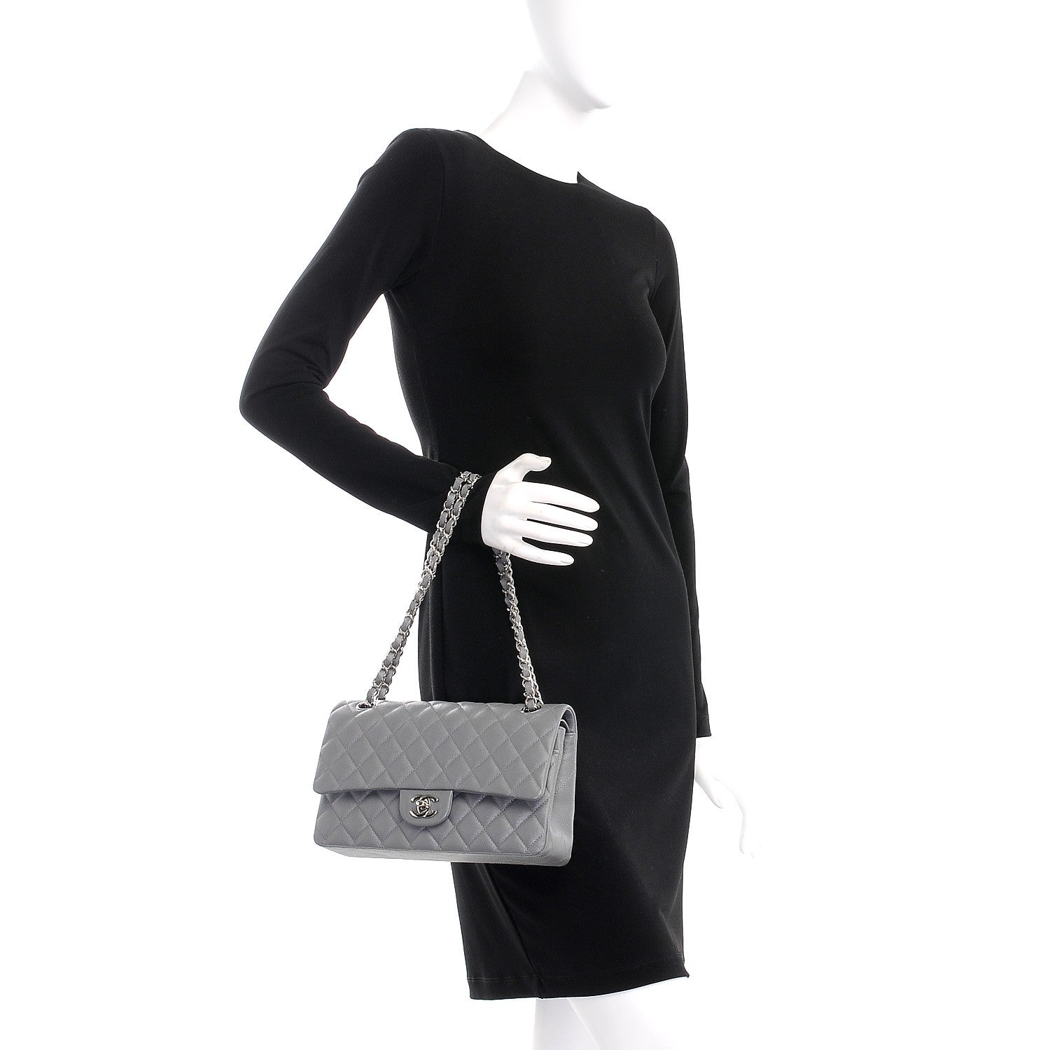 Chanel Caviar Quilted Medium Double Flap Grey 3 of 8