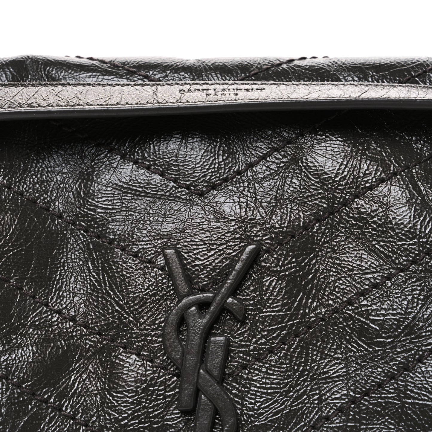 Crinkled Calfskin Matelasse Monogram Medium Niki Chain Satchel Storm