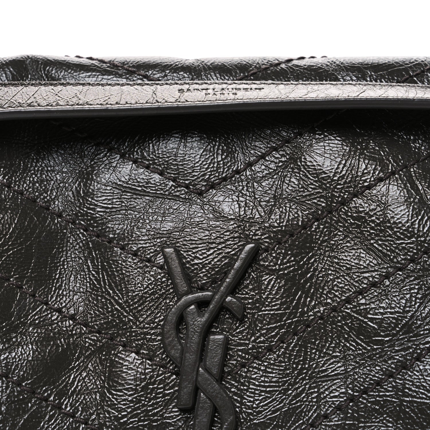 Saint Laurent Crinkled Calfskin Matelasse Monogram Medium Niki Chain Satchel Storm 8 of 12
