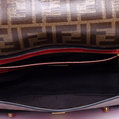 Fendi Glazed Fabric Vitello Century FF 1974 Large Baguette Cage Mogano Panna Fragola 6 of 12