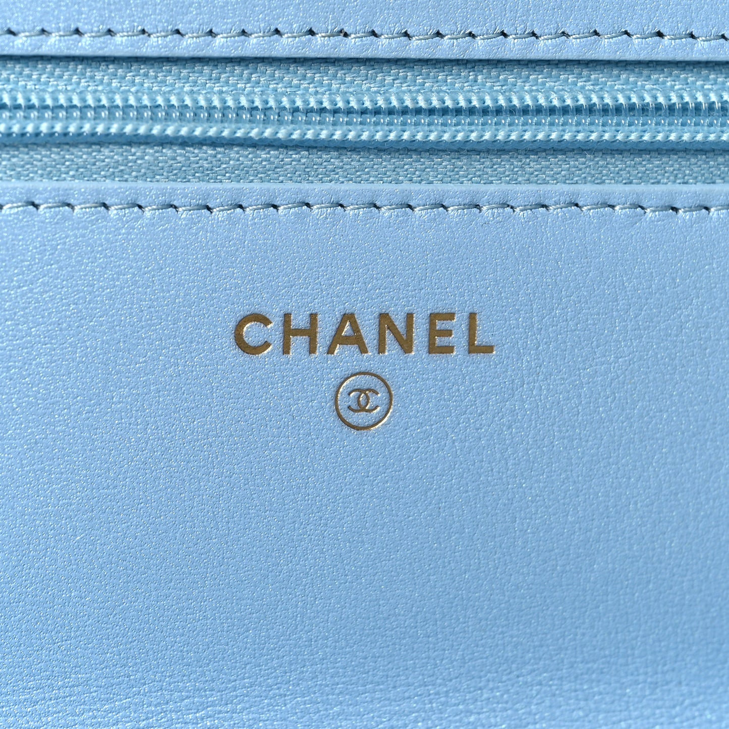 Lambskin Quilted Mini Wallet On Chain WOC Light Blue