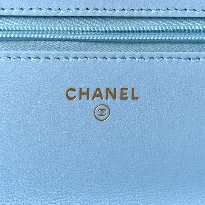 Chanel Lambskin Quilted Mini Wallet On Chain WOC Light Blue 6 of 12