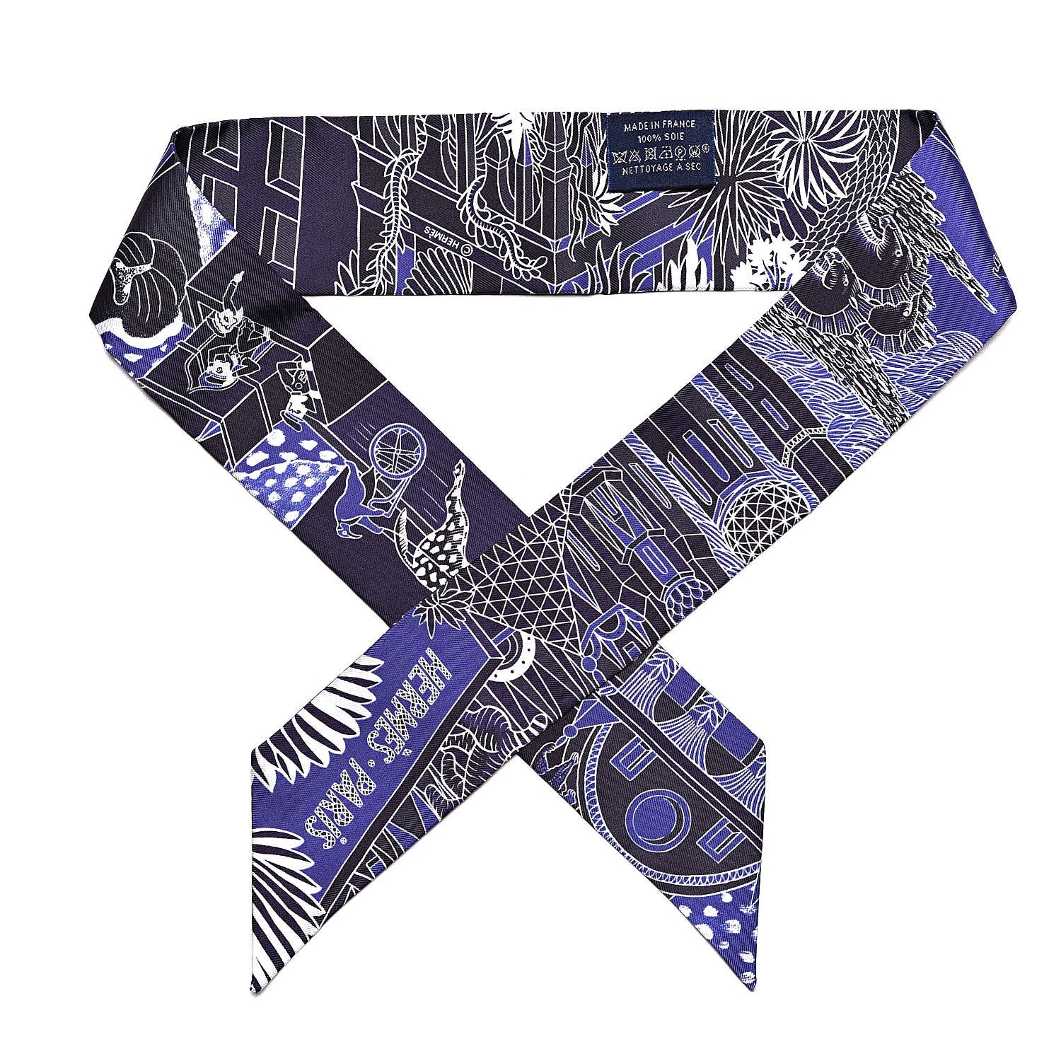 Hermes Silk Animapolis Plumetis Twilly Marine Bleu Royal 1 of 5