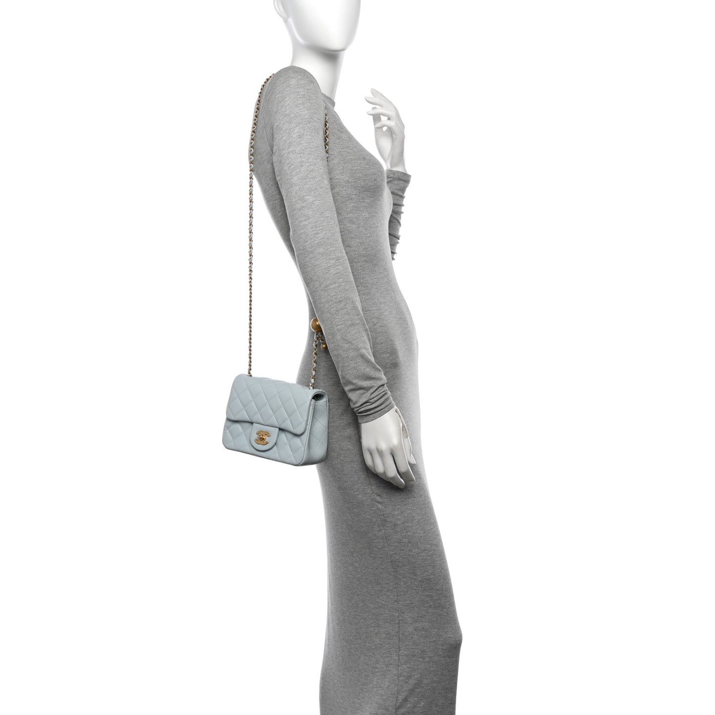 Lambskin Quilted Mini Pearl Crush Flap Light Blue