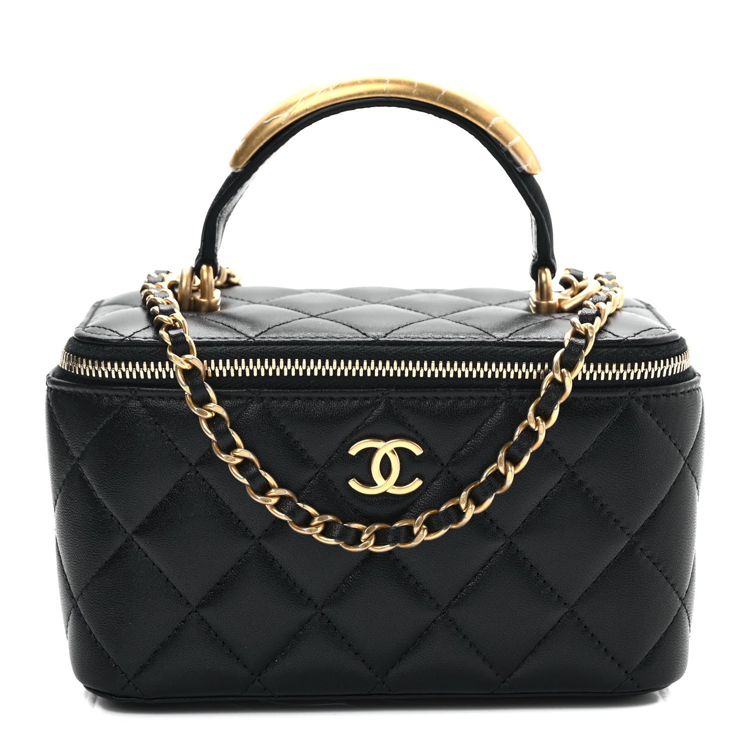 Chanel Lambskin Quilted Metal Small Top Handle Vanity Case With Chain Black 1 of 8
