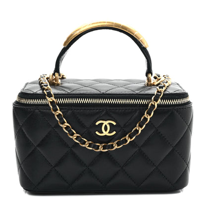 Chanel Lambskin Quilted Metal Small Top Handle Vanity Case With Chain Black 1 of 8