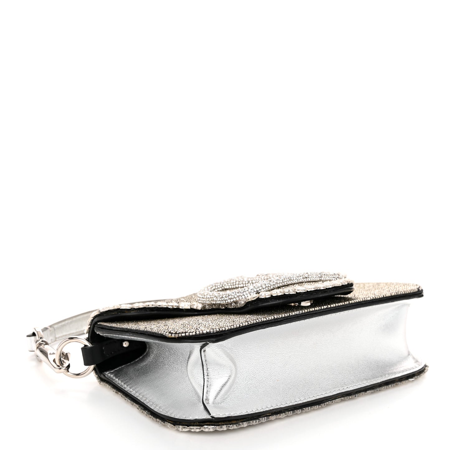 Swarovski Crystal Embroidered Vlogo Small Loco Shoulder Bag Crystal Silver