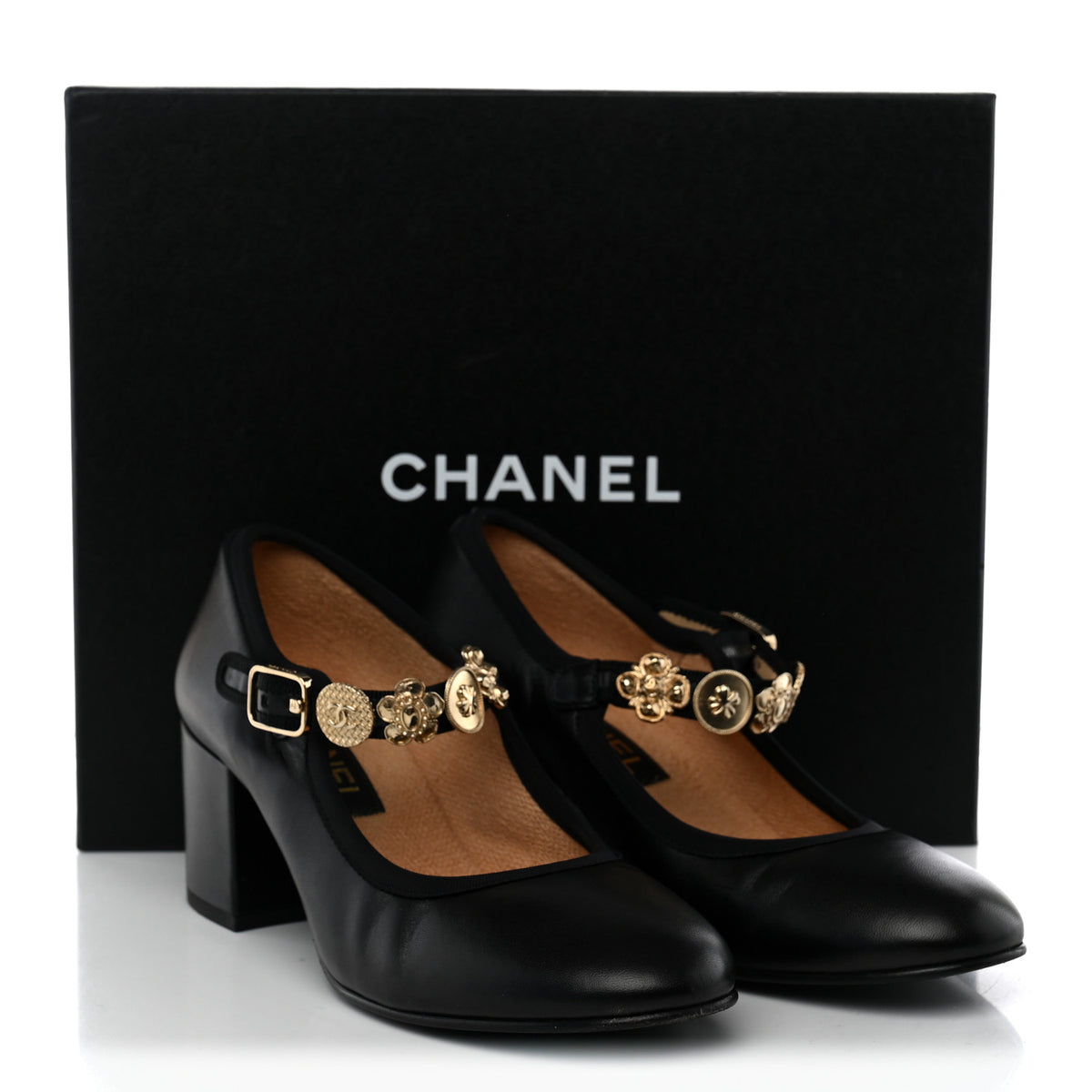 Lambskin Mary Jane Charm Pumps 39.5 Black