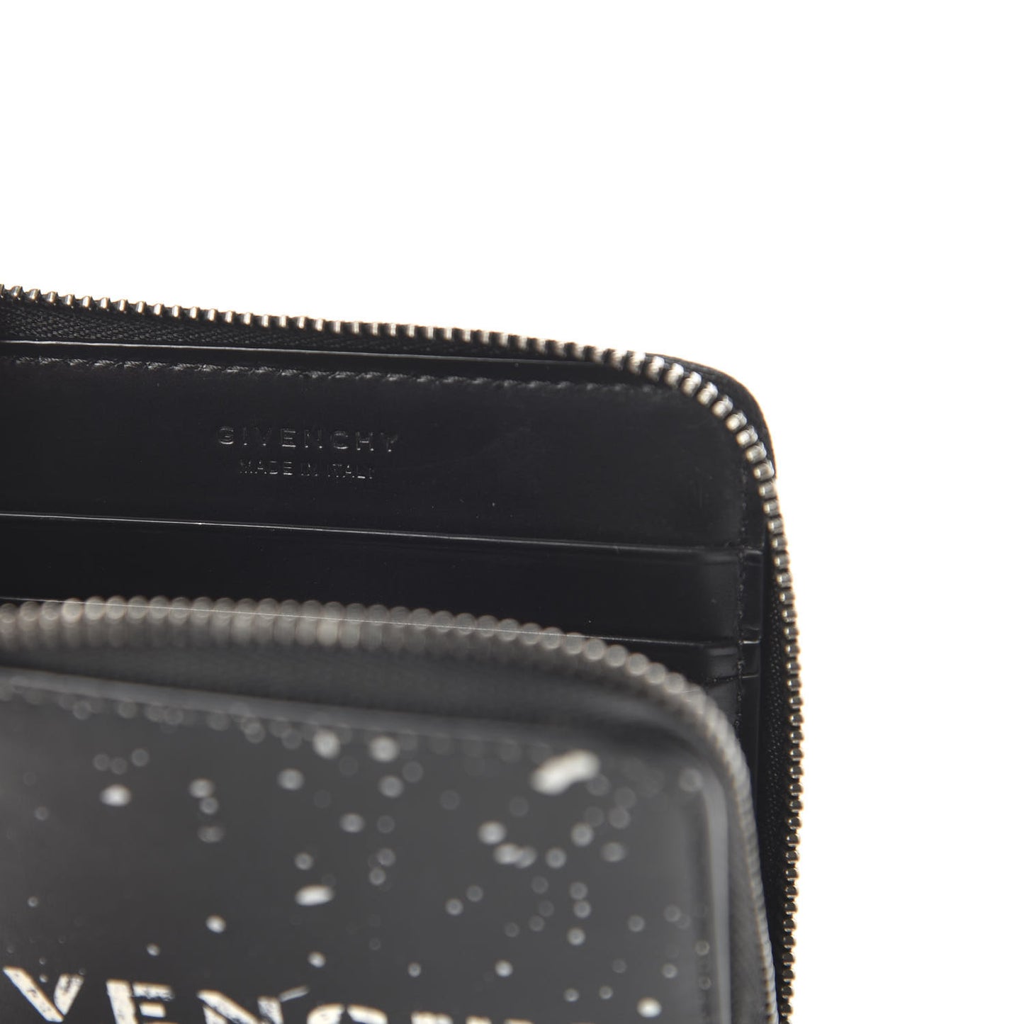 Calfskin Gravity Logo Print Zip Wallet Black