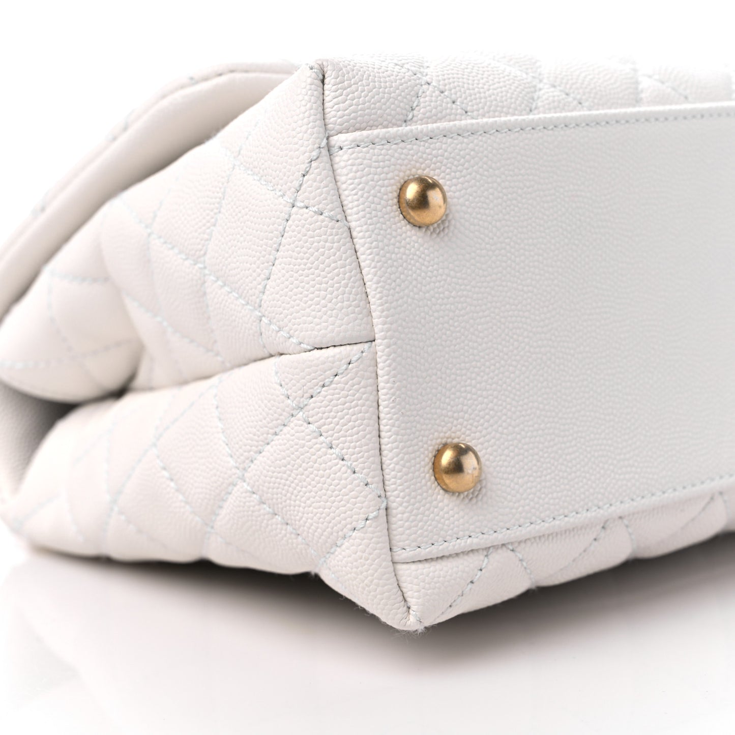 Caviar Lizard Quilted Small Coco Handle Flap White Beige