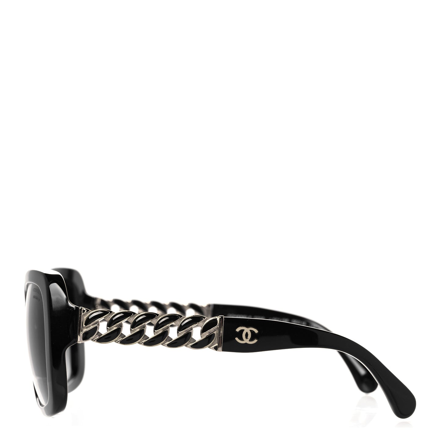 Acetate Metal Polarized Chain Square Sunglasses 5305 Black