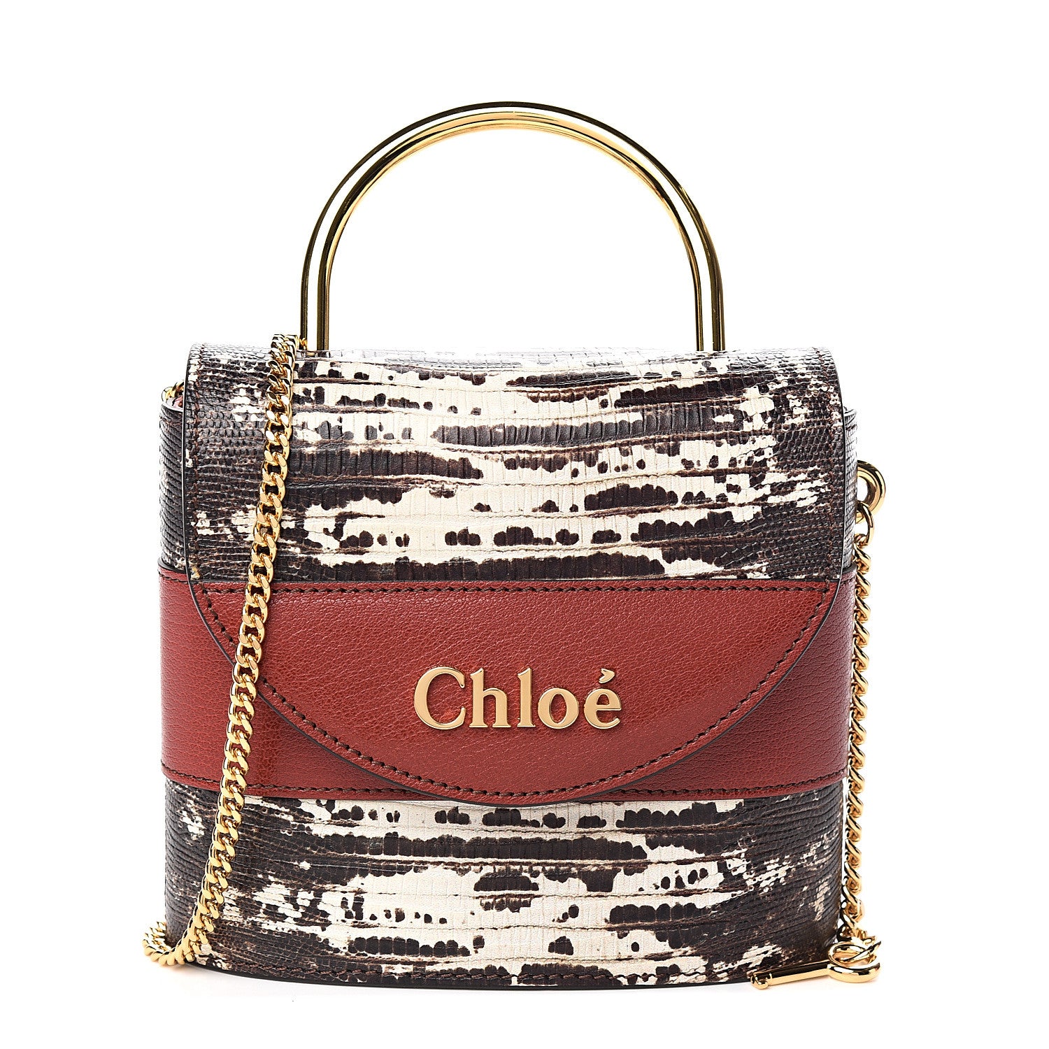 Chloe Calfskin Lizard Embossed Small Aby Lock Sepia Brown 1 of 8