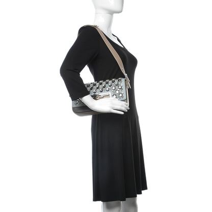 Fendi Vitello Dolce Crystal 3Baguette Shoulder Bag Blue Grey 2 of 8