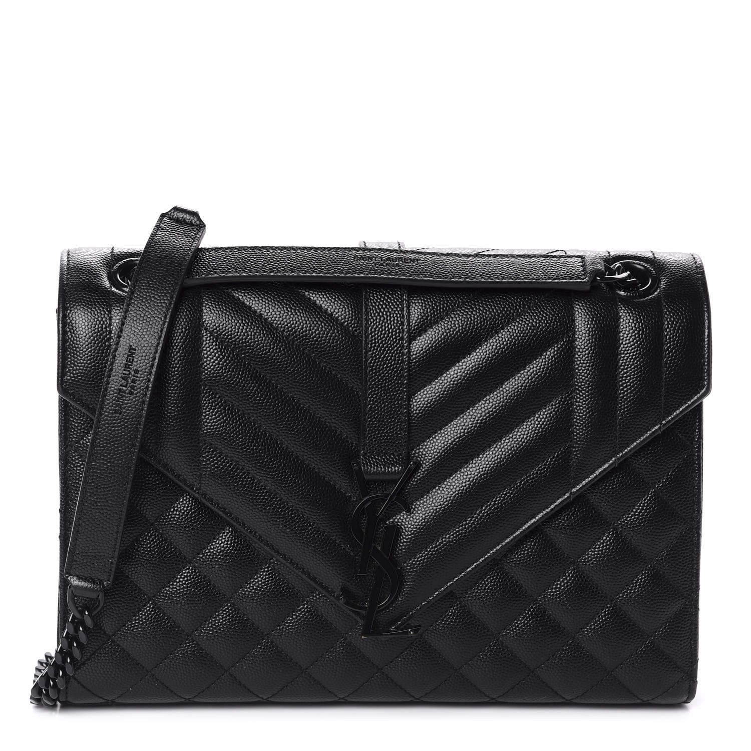 Saint Laurent Grain De Poudre Textured Mixed Matelasse Triquilt Medium Monogram Satchel Black 1 of 10