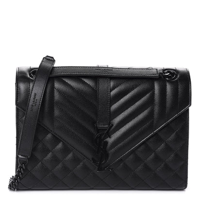 Saint Laurent Grain De Poudre Textured Mixed Matelasse Triquilt Medium Monogram Satchel Black 1 of 10