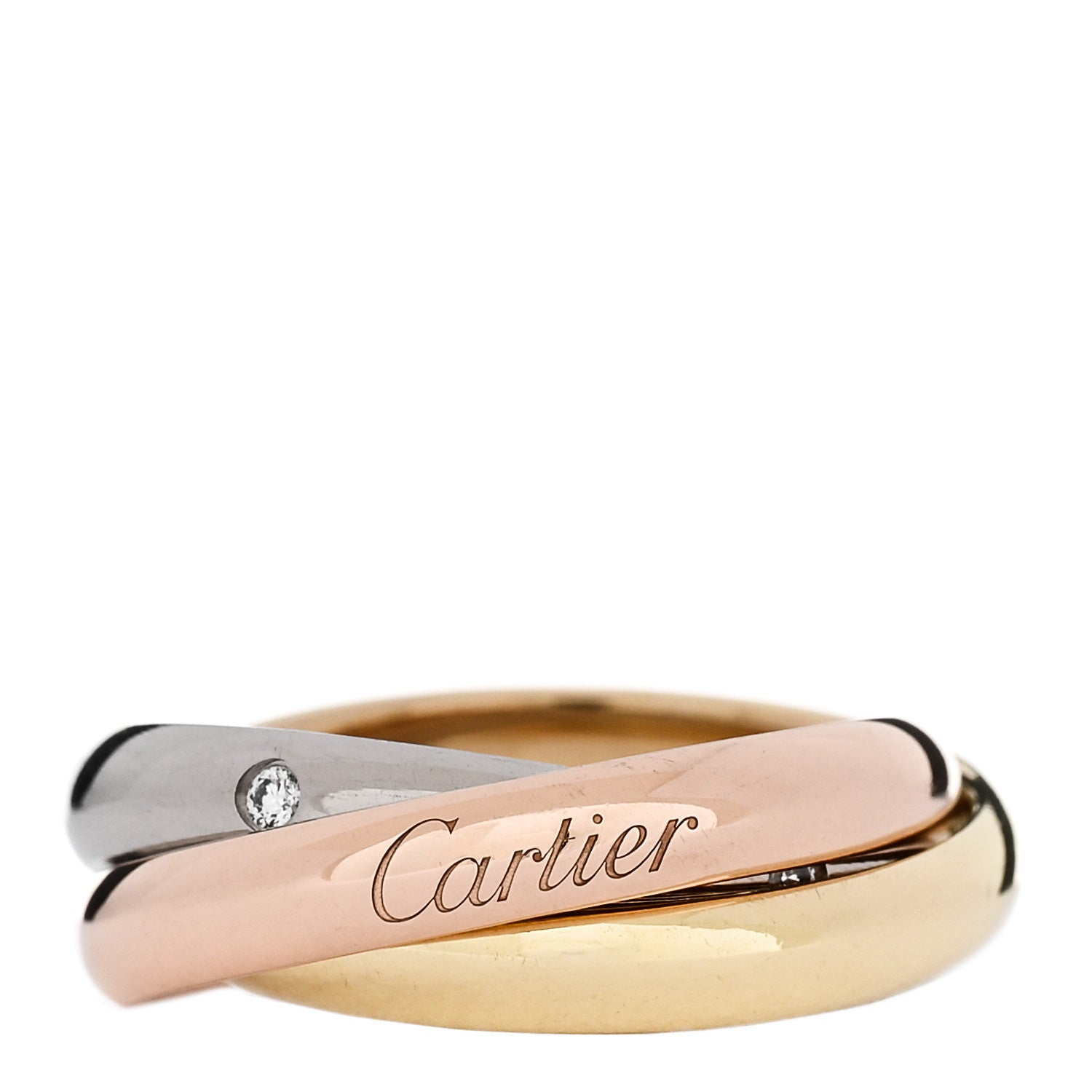 Cartier 18K Pink Yellow White Gold Diamond Trinity Ring 50 5.25 1 of 5