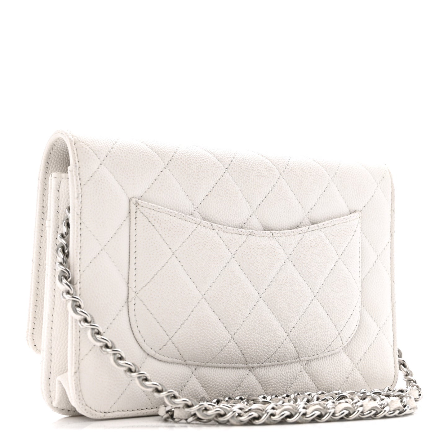 Caviar Quilted CC Logo Wallet on Chain WOC White