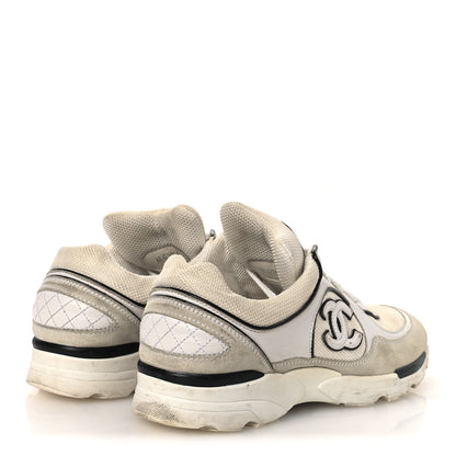 Chanel Mesh Suede Calfskin Grosgrain Womens CC Sneakers 37.5 White Black 5 of 14