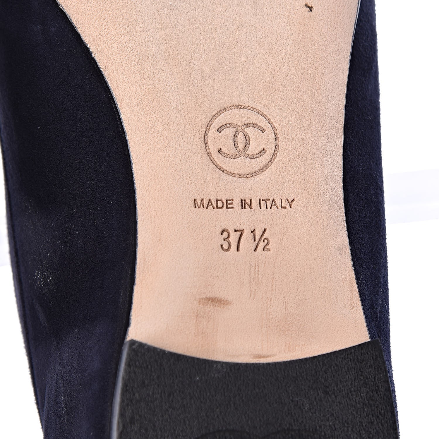 Chanel Kid Suede CC Flats 37.5 Navy 7 of 15