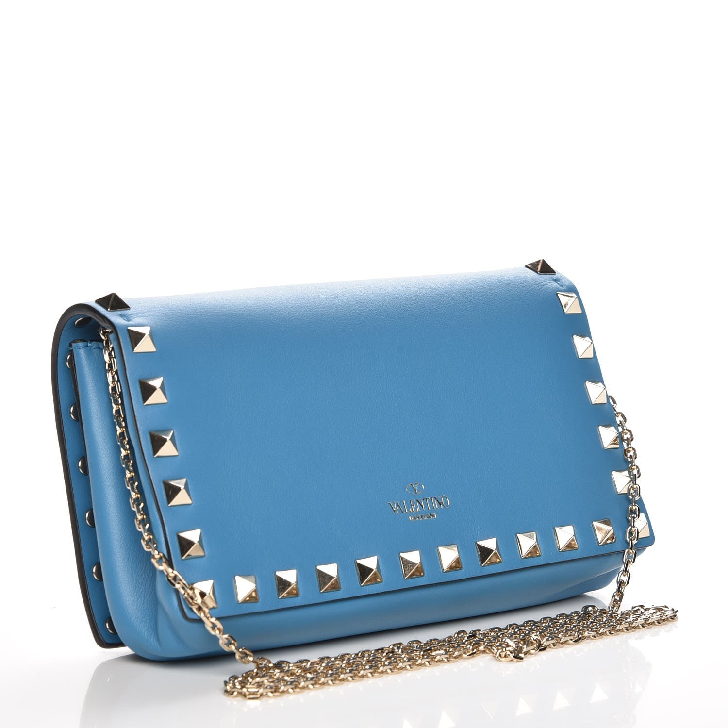 Valentino Garavani Vitello Small Rockstud Chain Flap Crossbody Bag Light Blue 3 of 6