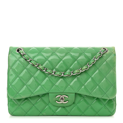 Chanel Patent Quilted Jumbo Double Flap Green 1 of 14