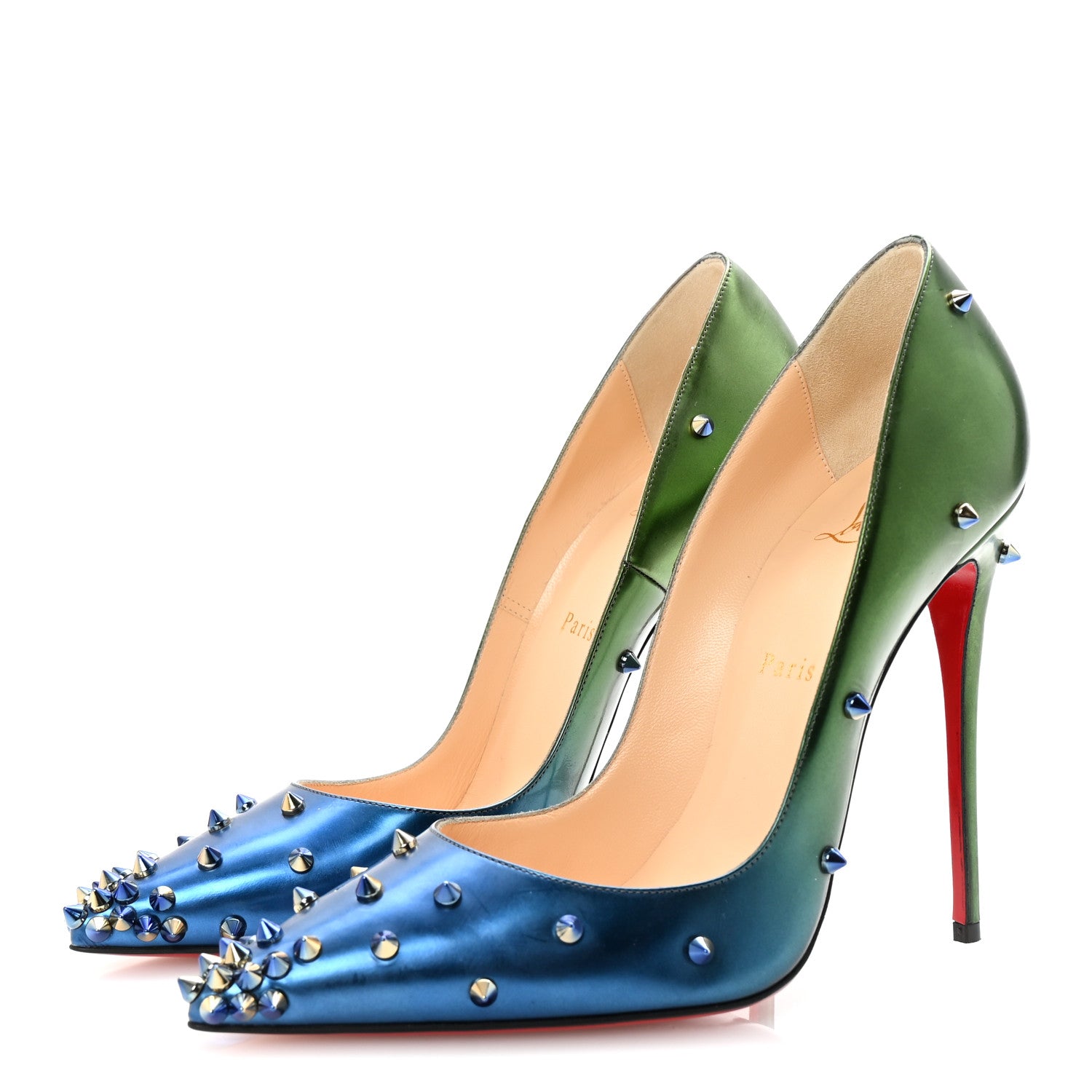 Christian Louboutin Patent Scarabe Degraspike 120 Pumps 40 Blue Green 4 of 8