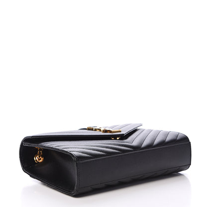 Saint Laurent Grain De Poudre Matelasse Chevron Medium Monogram Satchel Black 3 of 9