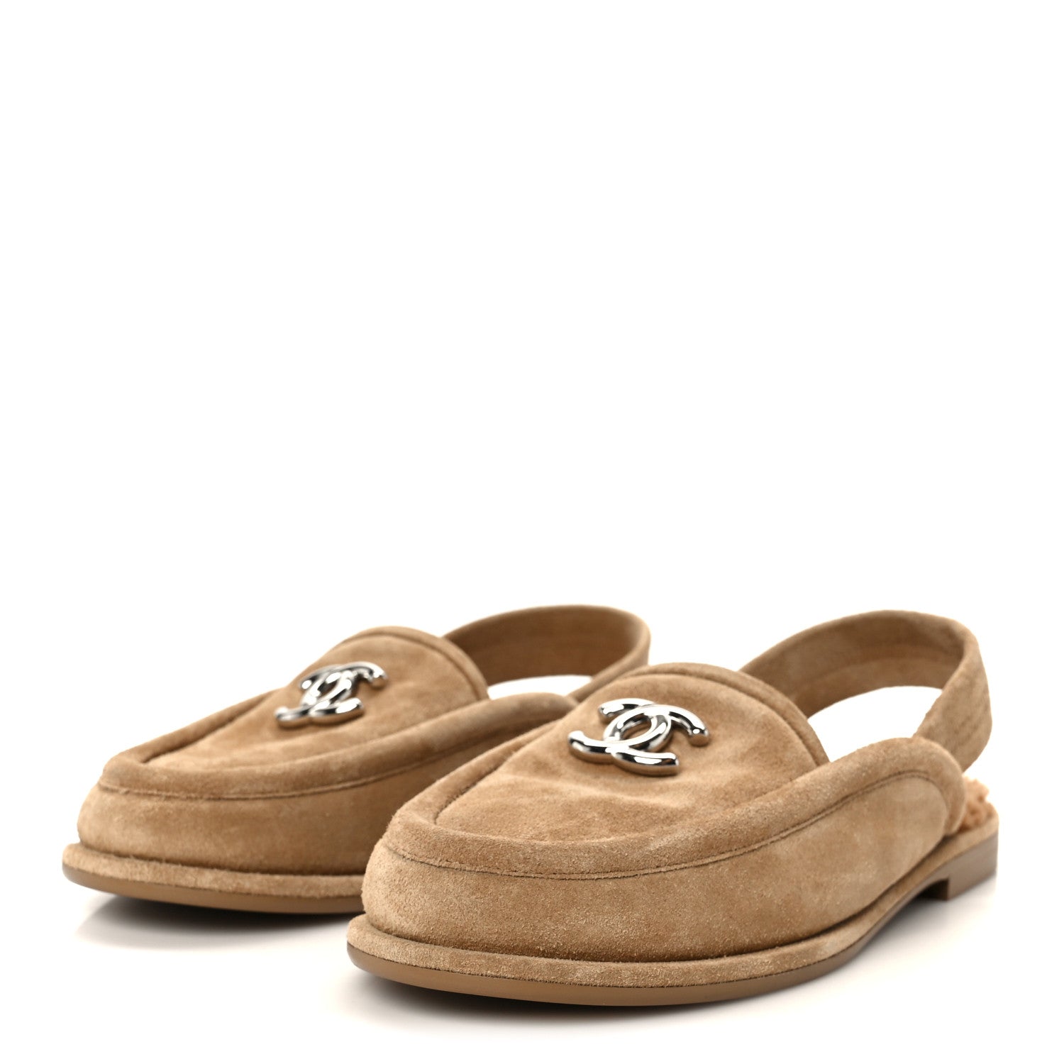 Chanel Suede Calfskin CC Slingback Loafers 35 Dark Beige 4 of 10