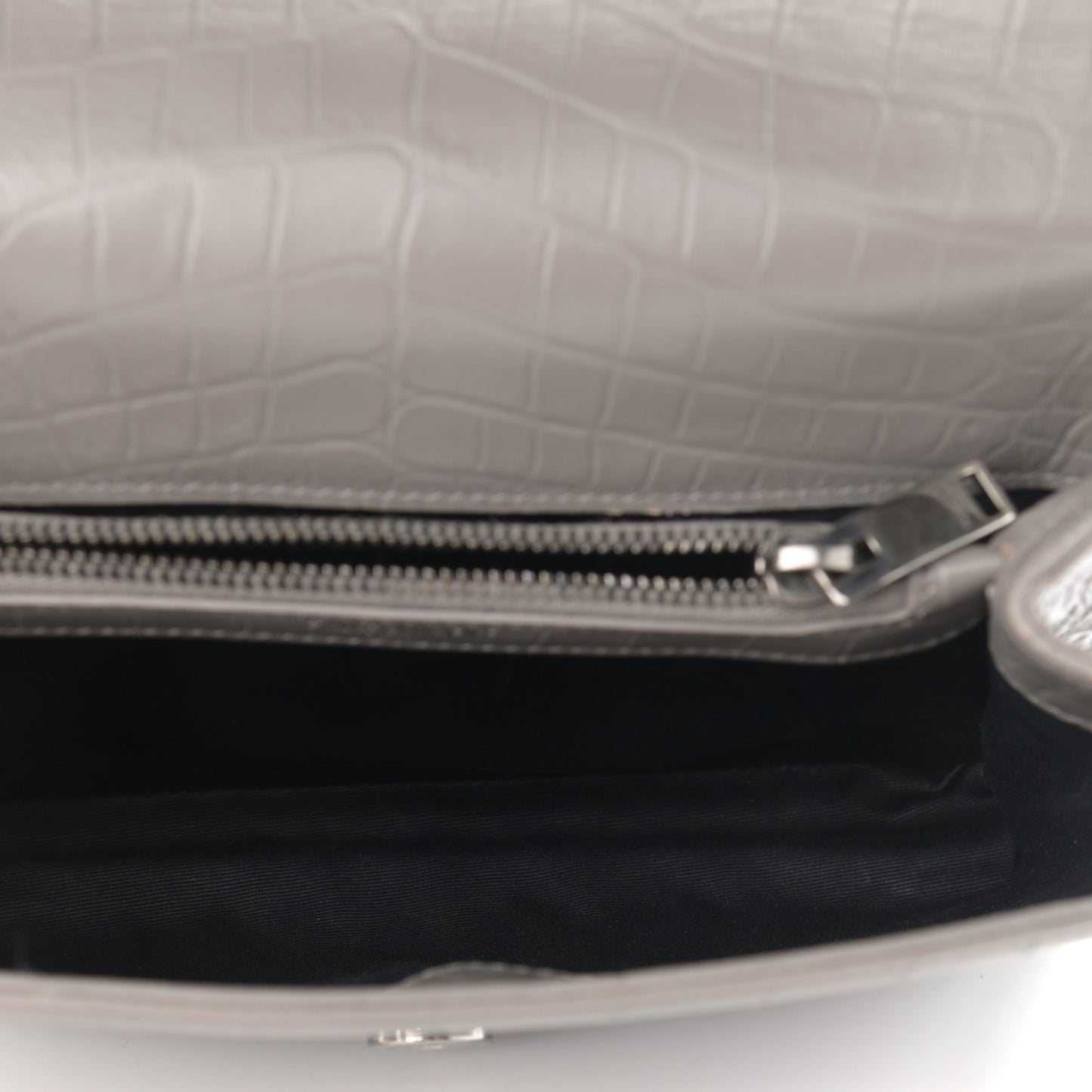 Calfskin Crocodile Embossed Medium College Monogram Satchel Gray