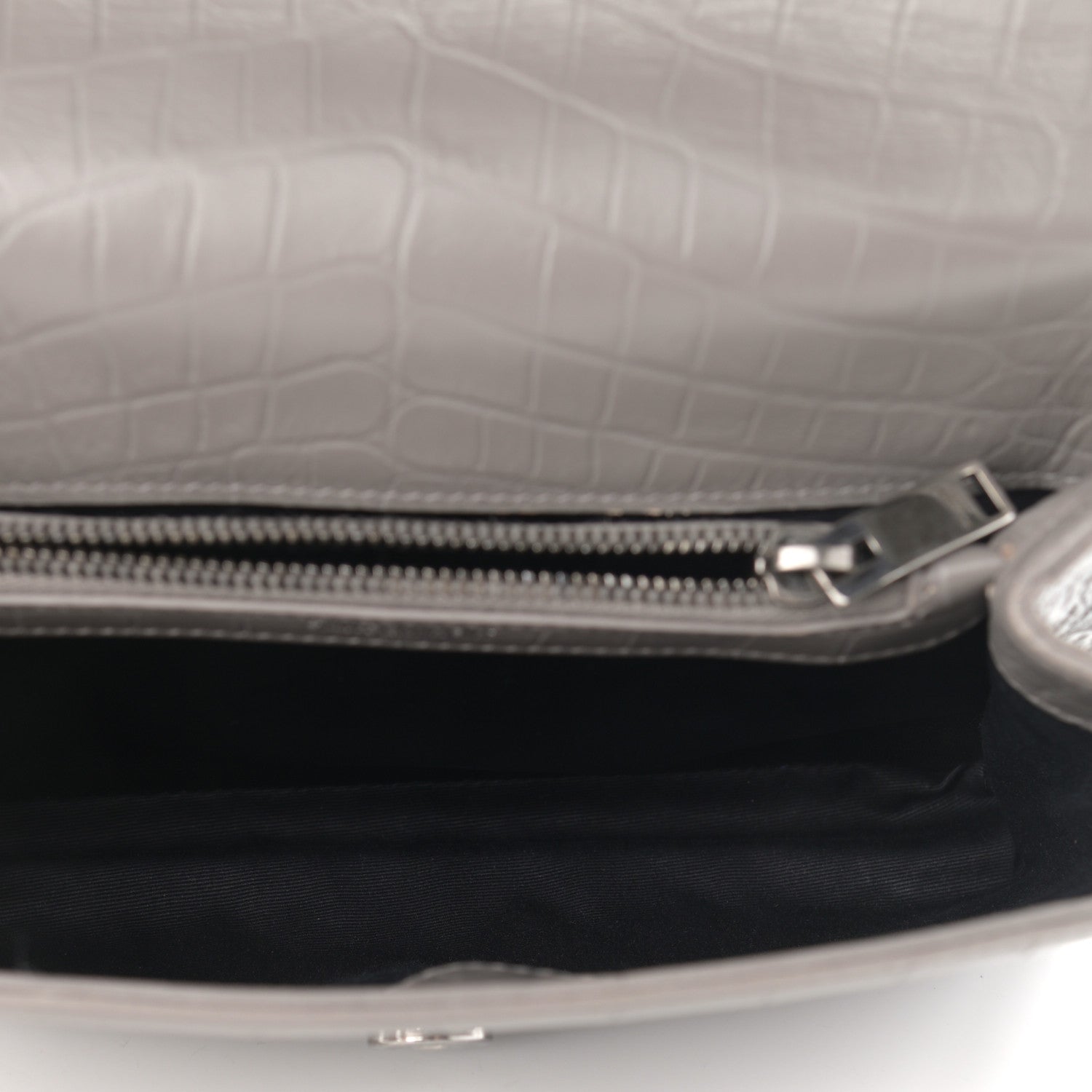 Saint Laurent Calfskin Crocodile Embossed Medium College Monogram Satchel Gray 5 of 14