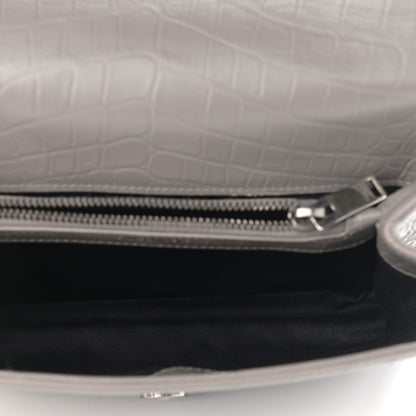 Saint Laurent Calfskin Crocodile Embossed Medium College Monogram Satchel Gray 5 of 14