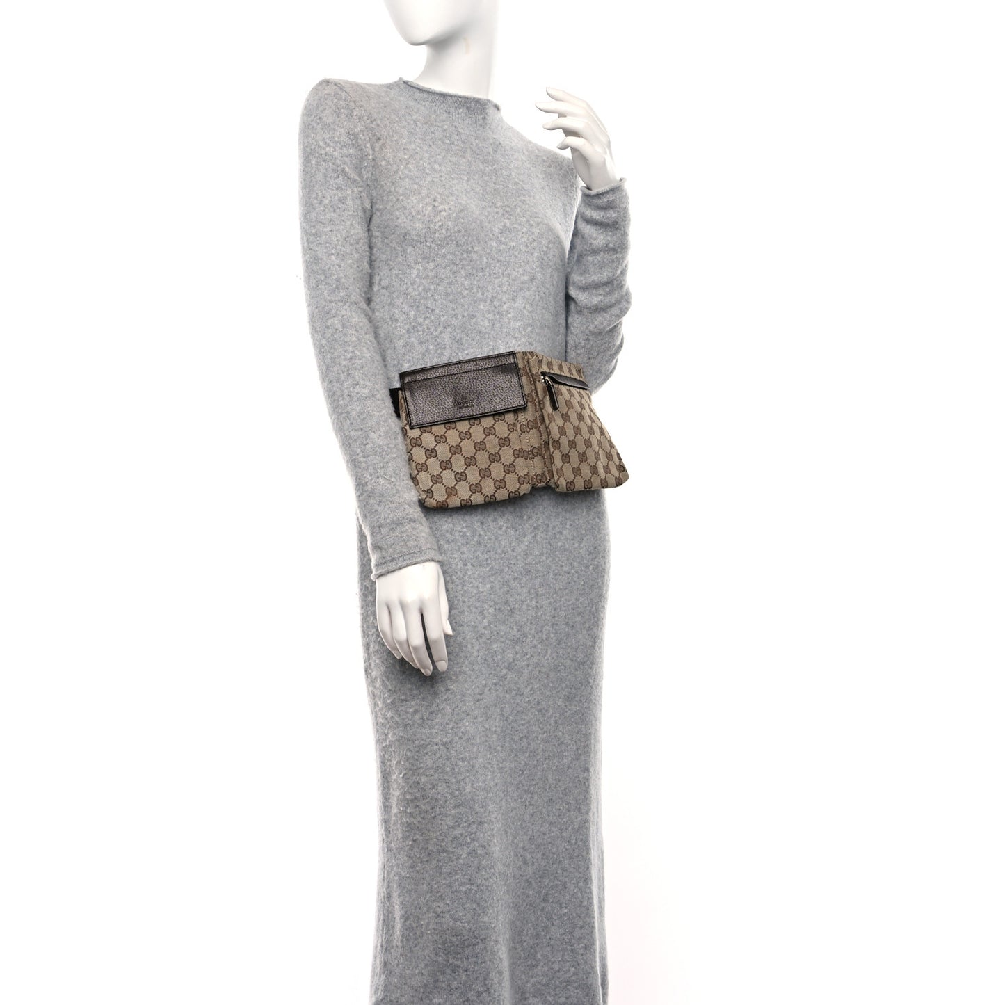 GG Monogram Double Pocket Belt Bag Dark Brown