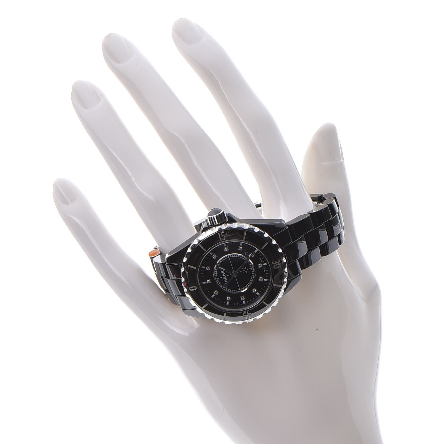 Chanel Stainless Steel Ceramic Diamond 33mm J12 Quartz Watch Black 2 of 9
