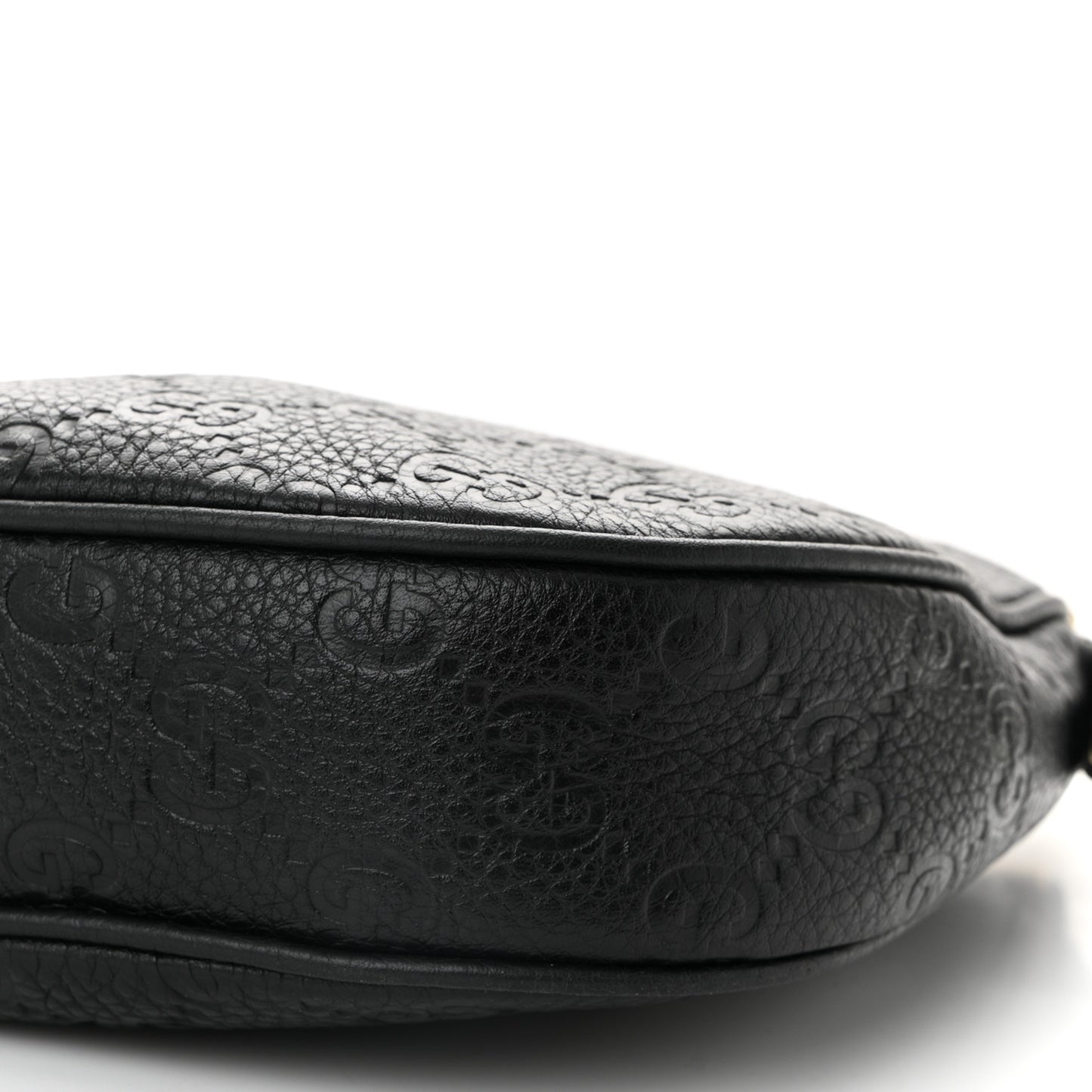GG Grainy Calfskin Emblem Small Half Moon Shoulder Bag Black