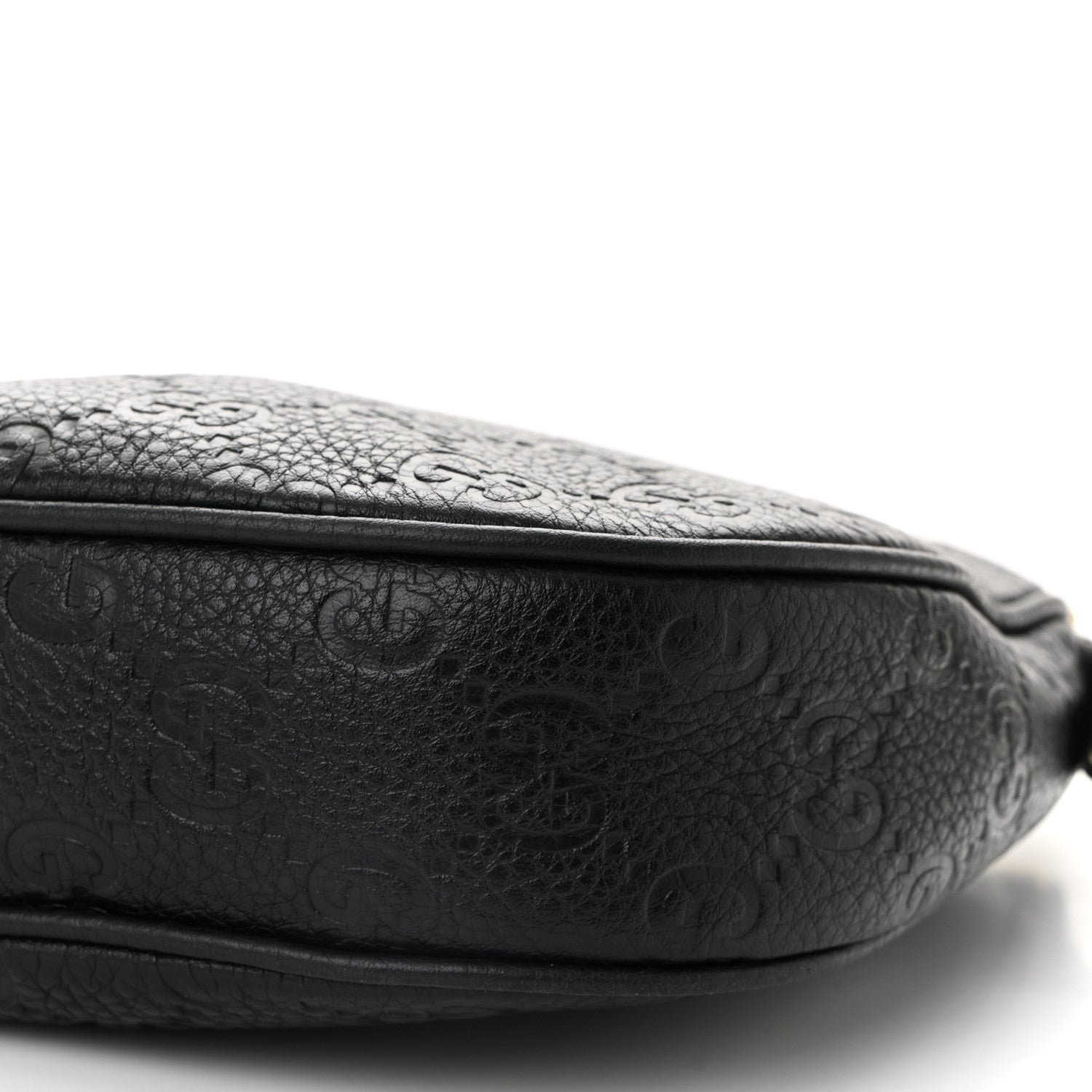Gucci GG Grainy Calfskin Emblem Small Half Moon Shoulder Bag Black 10 of 10