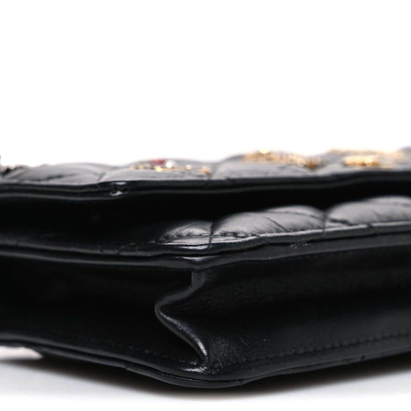 Aged Calfskin Lucky Charms 2.55 Reissue Wallet on Chain WOC Black