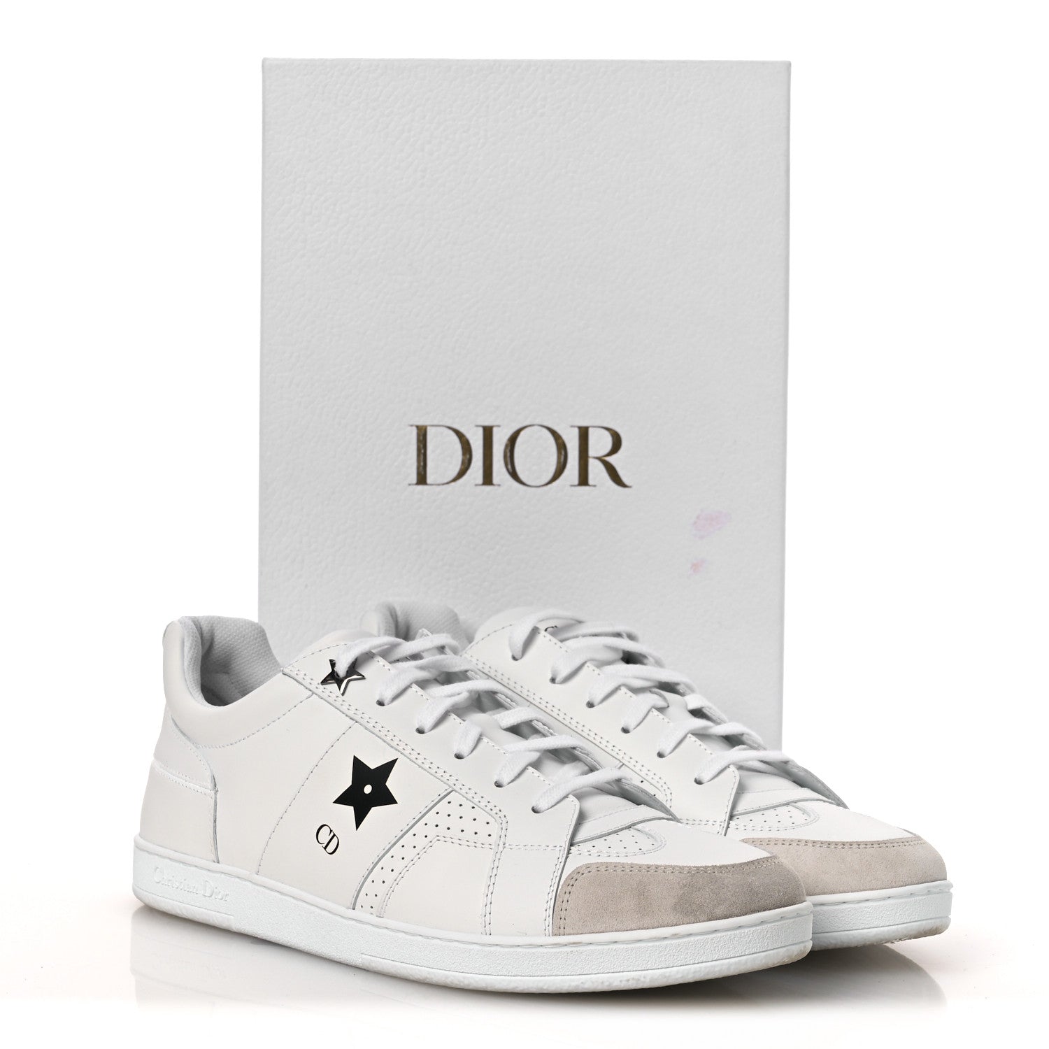 Christian Dior Calfskin Suede Dior Star Low Top Sneakers 41 White