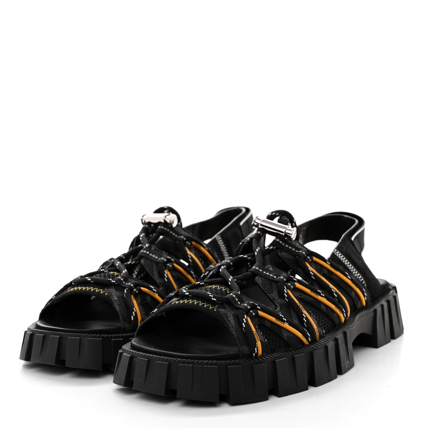 Fendi Technical Fabric Jacquard Mesh FF Mens Fendi Force Slingback Sandals 6 Black Grigio 3 of 8