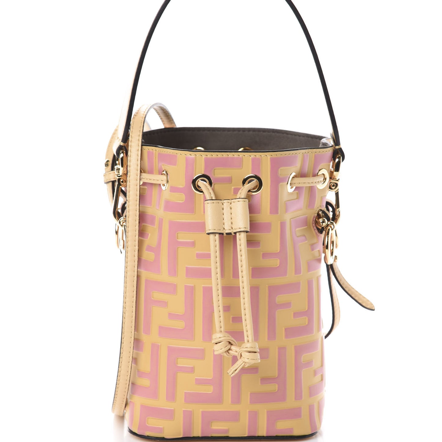 Vitello Liberty F is Fendi Bi-Color FF 1974 Embossed Mini Mon Tresor Bucket Bag Savana Lollypop