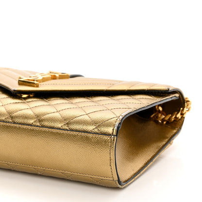 Saint Laurent Metallic Grain De Poudre Textured Mixed Matelasse Triquilt Medium Monogram Satchel Gold 9 of 9