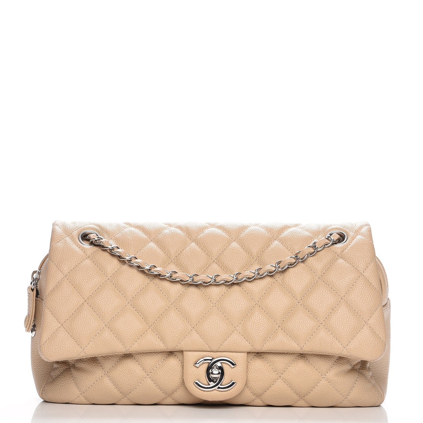 Caviar Quilted Jumbo Easy Flap Beige