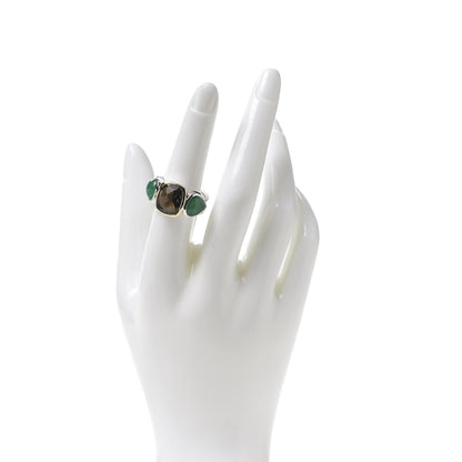 David Yurman Sterling Silver 18K Yellow Gold Green Onyx Smoky Quartz Three Stone Ring 55/7.25 2 of 6