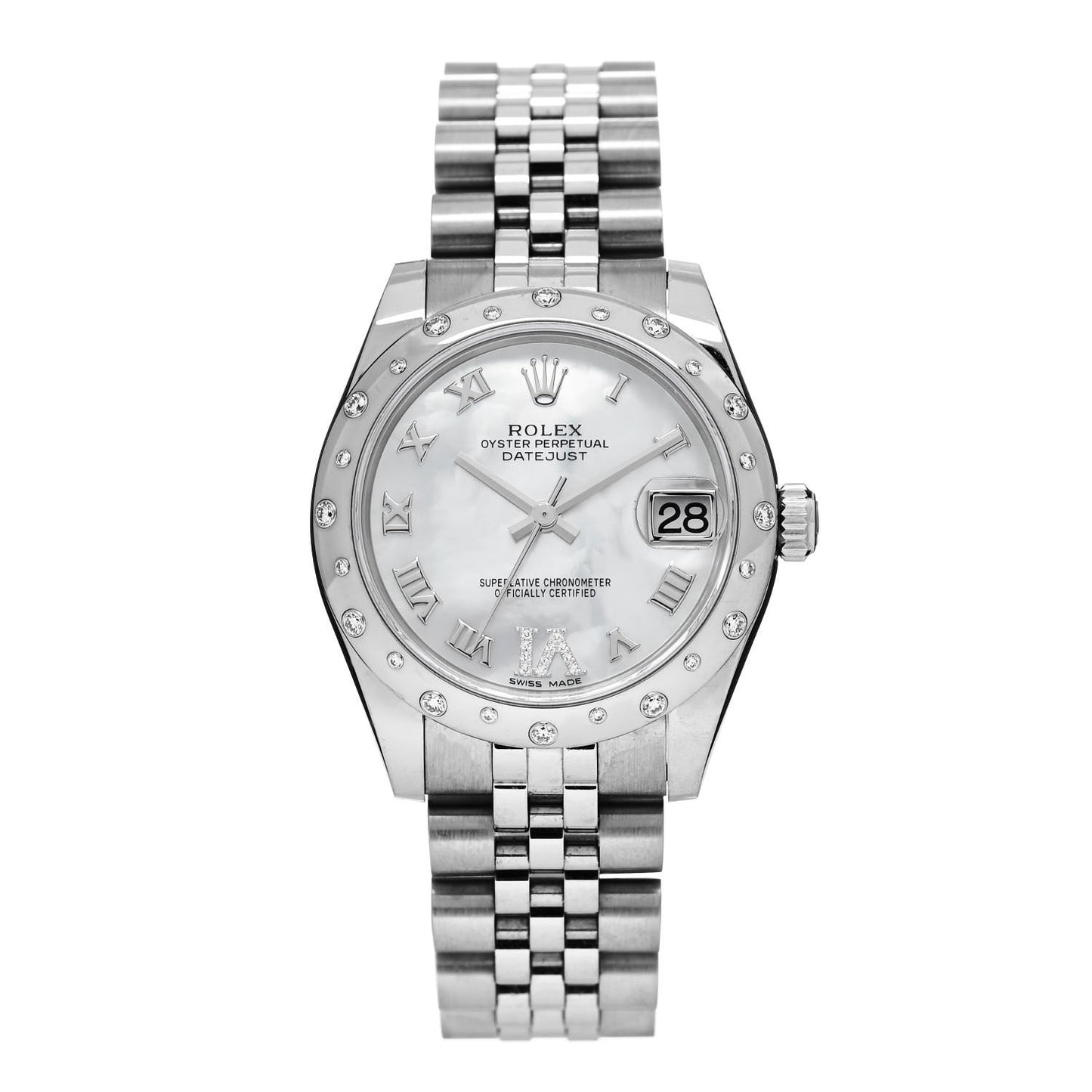 Stainless Steel 18K White Gold Diamond Mother of Pearl 31mm Oyster Perpetual Datejust Watch Roman 178344