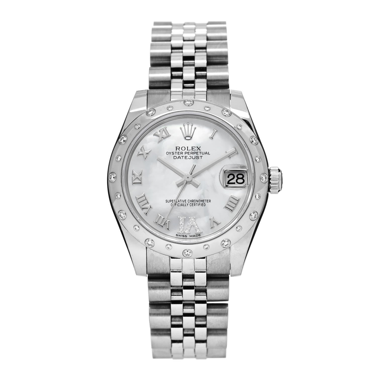 Rolex Stainless Steel 18K White Gold Diamond Mother of Pearl 31mm Oyster Perpetual Datejust Watch Roman 178344 1 of 5