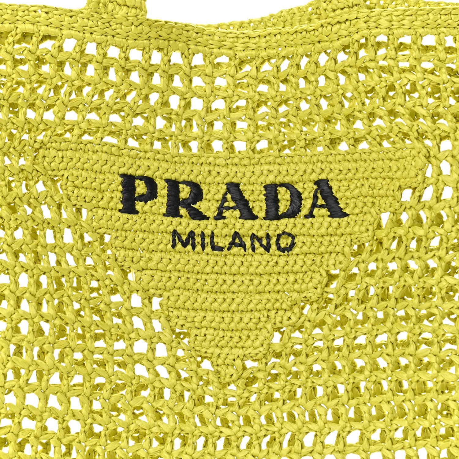 Prada Yarn Raffia Effect Crochet Logo Embroidered Tote Bag Cedro 7 of 9
